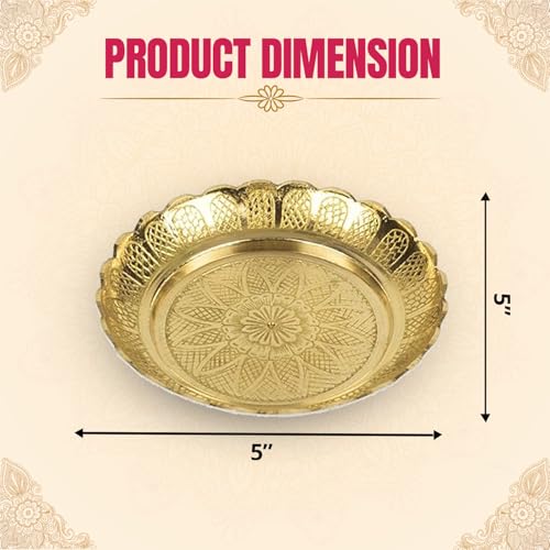 Klassic 5 Inch Engraved Pure Brass Pooja Thali | Handcrafted Small Puja Plate with Floral Design | Ideal for Prasad, Bhog, Aarti & Daily Mandir Use - Image 3