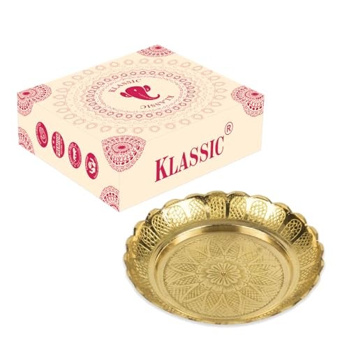 Klassic 5 Inch Engraved Pure Brass Pooja Thali | Handcrafted Small Puja Plate with Floral Design | Ideal for Prasad, Bhog, Aarti & Daily Mandir Use - Image 2