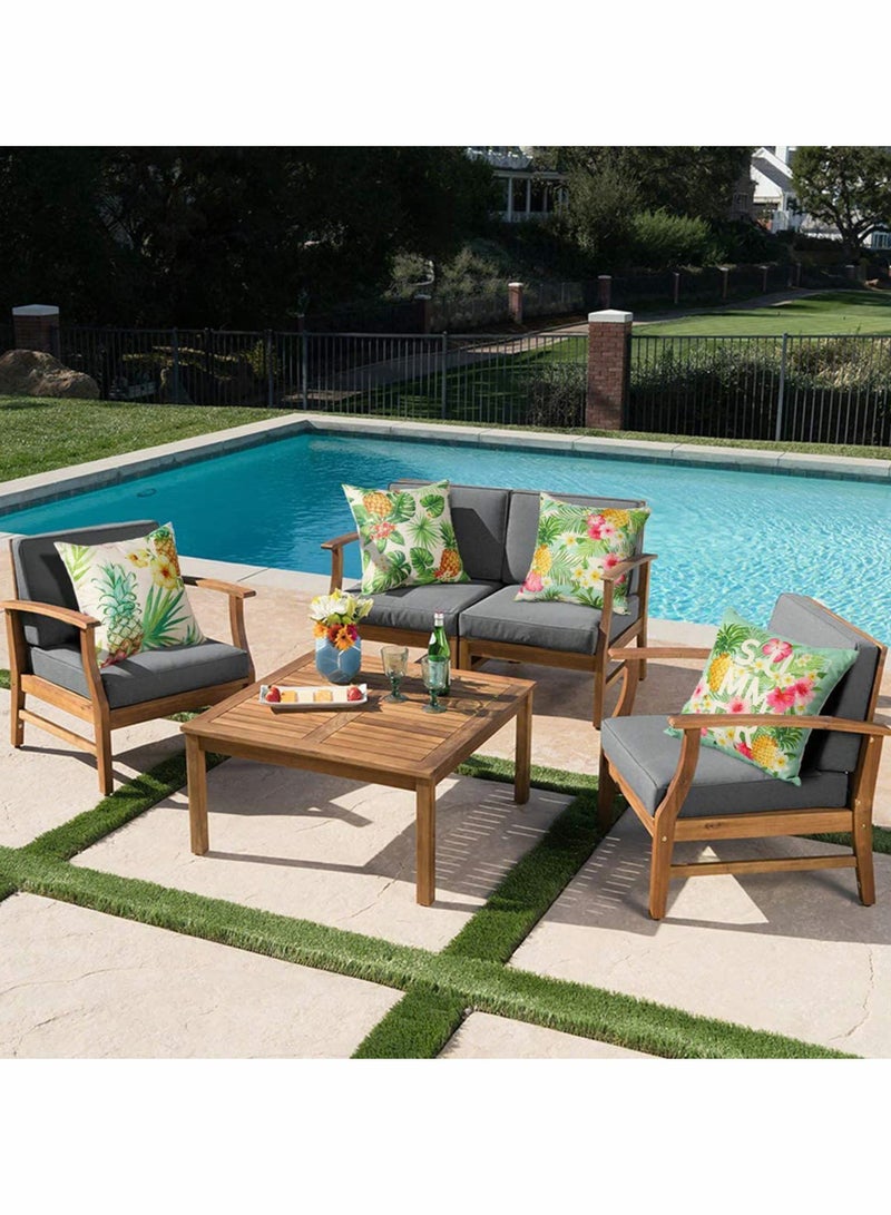 Set of 4 Waterproof Decorative Throw Pillow Covers, Ideal for Outdoor Patio and Living Room, 18x18 Inches, Featuring Tropical Plants and Pineapple Design - Image 4