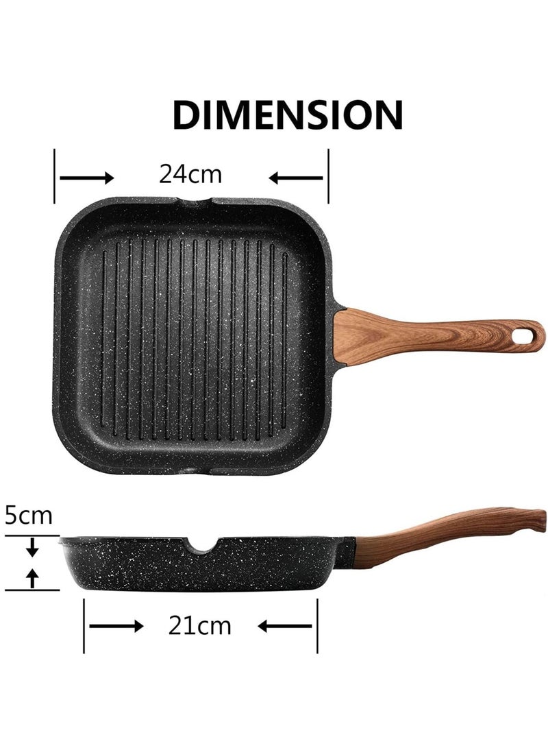 Arabest Grill Pan,24cm Nonstick Square Induction Grill Pans for Stove Tops,Griddle Frying Pan with Ati-rust Coating,PFOA Free,Skillet for Grilling,Frying,Sauteing Pre-seasoned (Black)  - Image 5