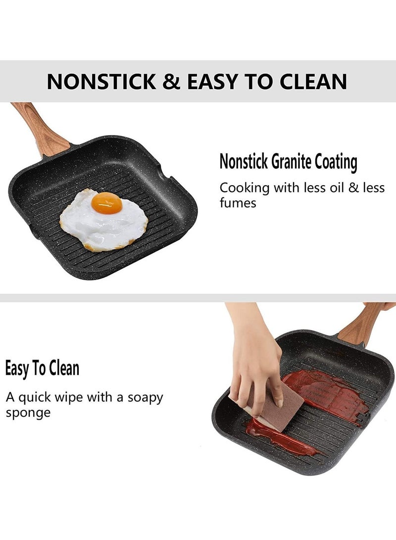 Arabest Grill Pan,24cm Nonstick Square Induction Grill Pans for Stove Tops,Griddle Frying Pan with Ati-rust Coating,PFOA Free,Skillet for Grilling,Frying,Sauteing Pre-seasoned (Black)  - Image 3
