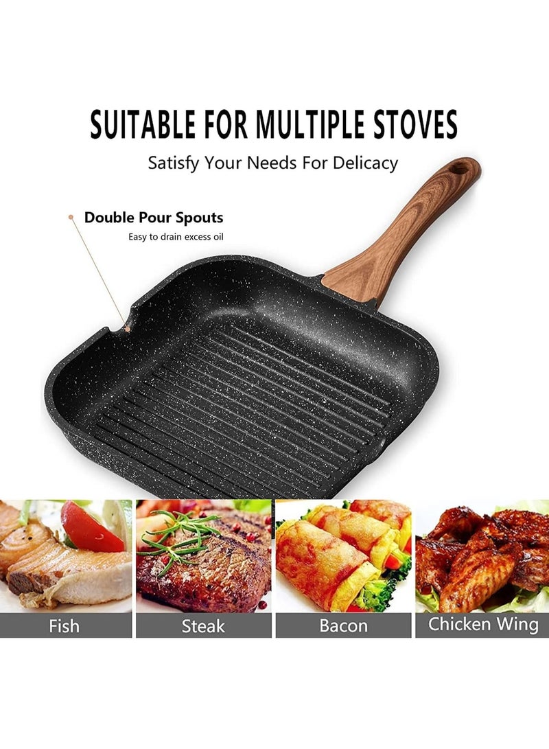 Arabest Grill Pan,24cm Nonstick Square Induction Grill Pans for Stove Tops,Griddle Frying Pan with Ati-rust Coating,PFOA Free,Skillet for Grilling,Frying,Sauteing Pre-seasoned (Black)  - Image 4