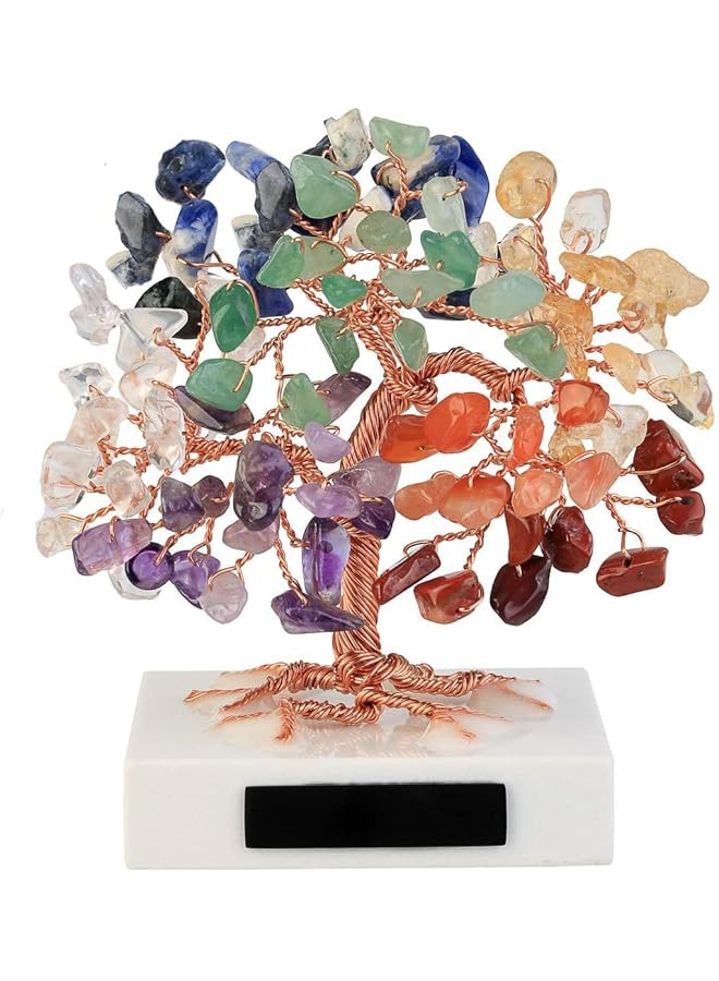 Mini 7 Chakra Healing Crystals Money Tree On Marble Base Tumbled Gemstones Feng Shui Ornaments For Good Luck And Wealth Spiritual Gift For Home And Office Decor - Image 1