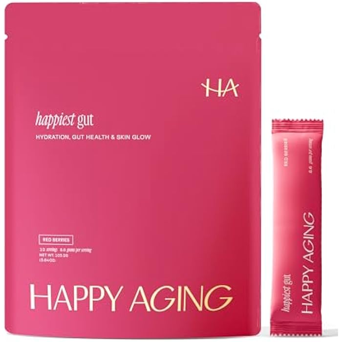 Happy Aging Happiest Gut Hydration Powder – Electrolytes + Probiotics + Dual Prebiotics + Hyaluronic Acid – Gut Balance, Skin Hydration & Daily Wellness – 12 Sticks (Red Berries) - Image 1