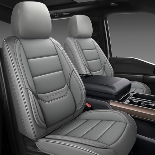 NS YOLO Leather Car Seat Covers Full SetUniversal Fit for Most CarsSUVs and SedansWaterproof Luxury Leatherette Cushions 5 Car Seat Protectors Grey Full Set5 SeatsFront and Rear - Image 1