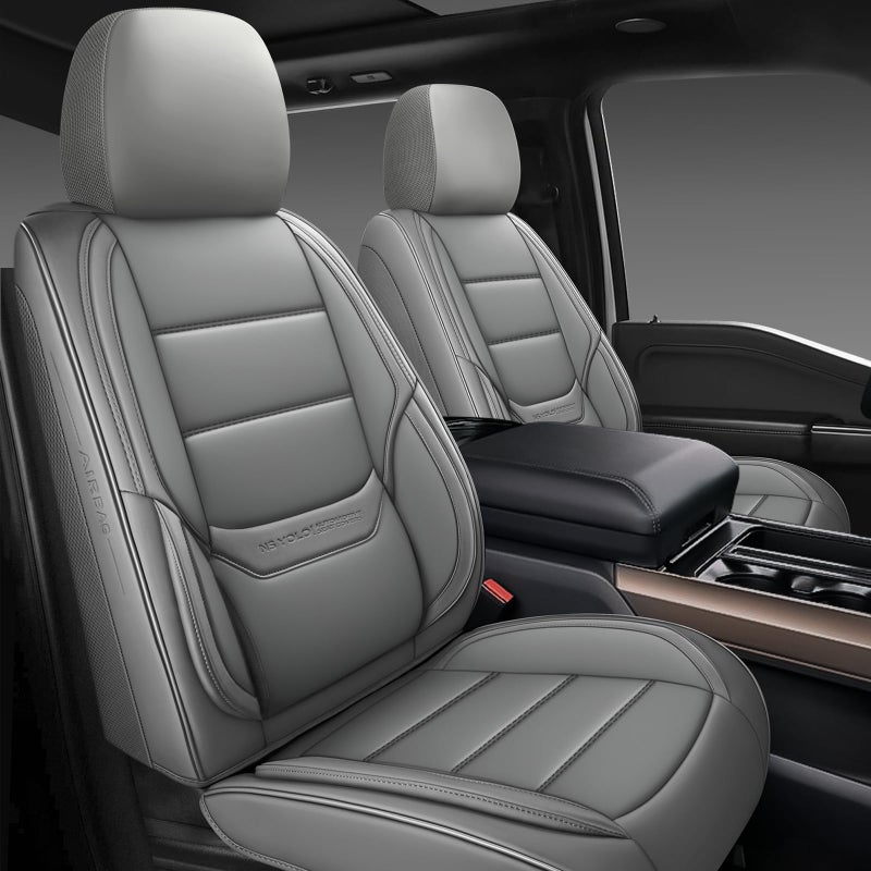 NS YOLO Leather Car Seat Covers Full SetUniversal Fit for Most CarsSUVs and SedansWaterproof Luxury Leatherette Cushions 5 Car Seat Protectors Grey Full Set5 SeatsFront and Rear - Image 3
