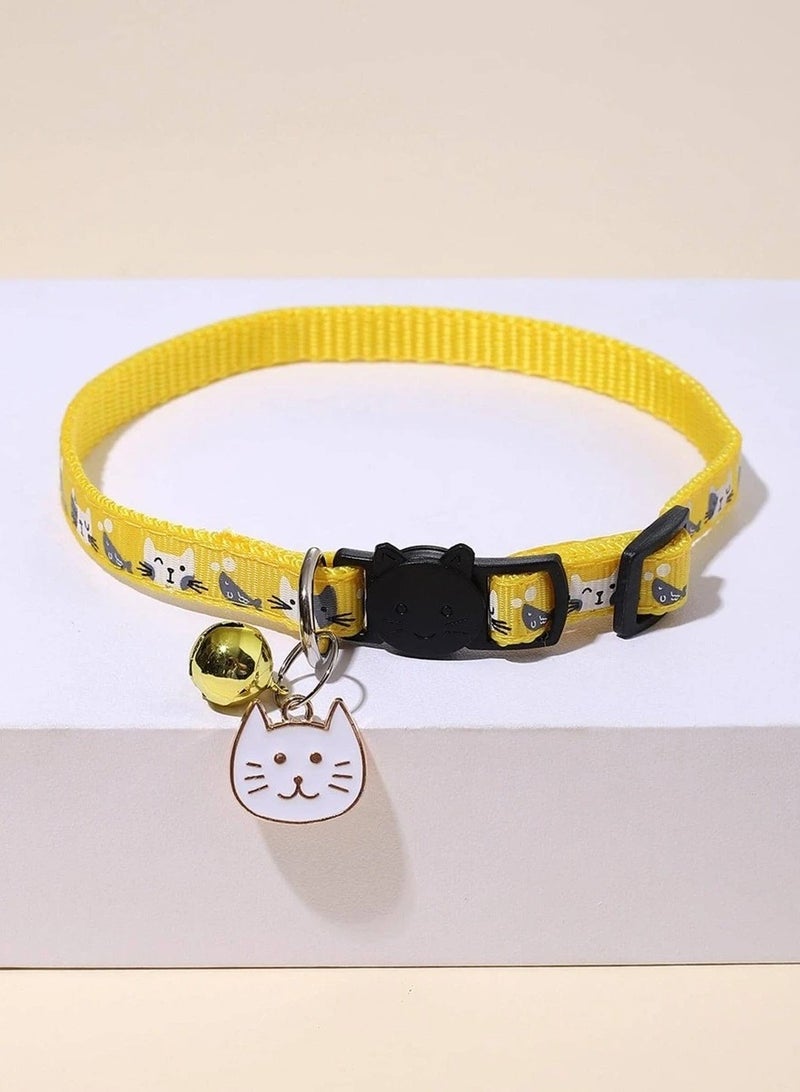 Indoor Cat Collar with Bell and Cute Charm - Yellow - Image 1