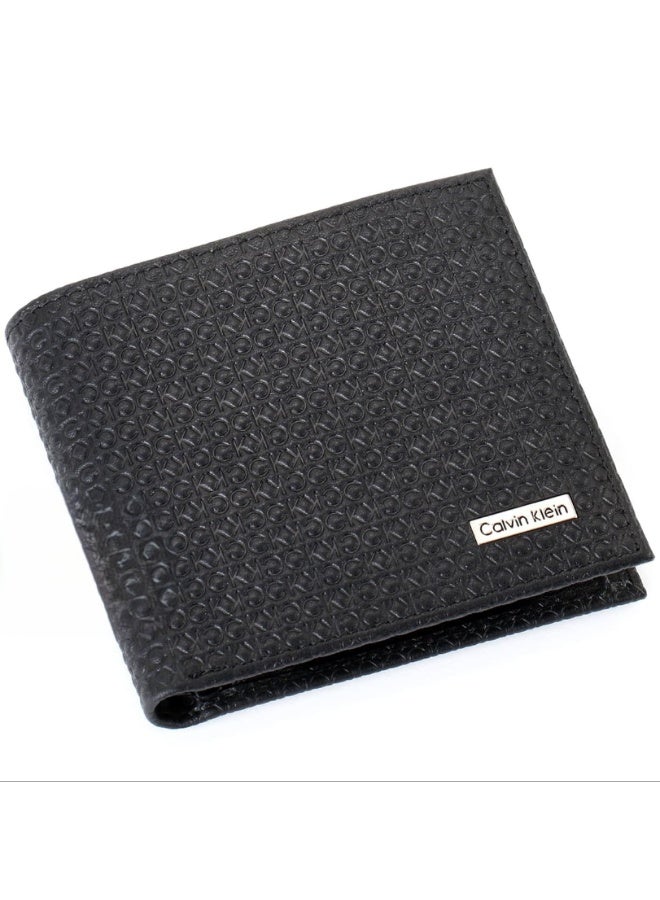 Calvin Klein Performance Calvin Klein Jeans Men’s Black Genuine Leather Wallet – Premium CK Patterned Bifold with Multiple Card Slots & Modern Minimalist Design - Image 1