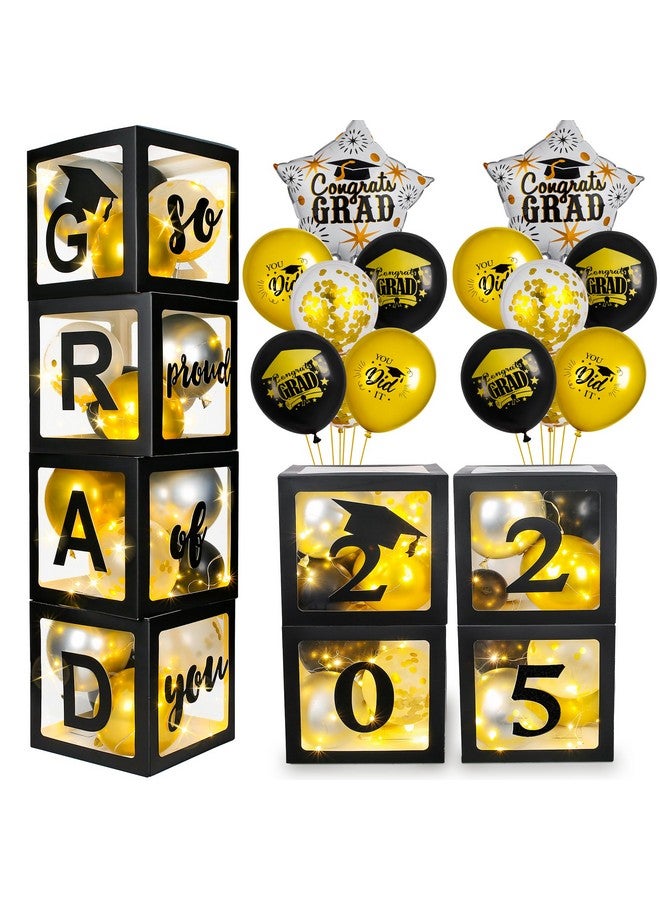 AYGXU Graduation Decorations 2025-Graduation Party Decorations,Graduation Balloons Boxes(4PCS) with LED Light Strings & Letters 2025 GRAD So Proud of You,Party Favors For Any Grades Class. - Image 1