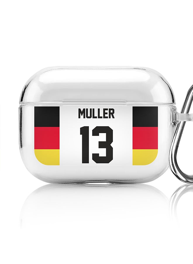 Stylizedd Classic Clear printed Case for Apple Airpods Pro Soft TPU Gel Thin Transparent Flexible Cover [Designed for Apple Airpods Pro] - Football Team - Germany, Player Name - Muller - Image 1