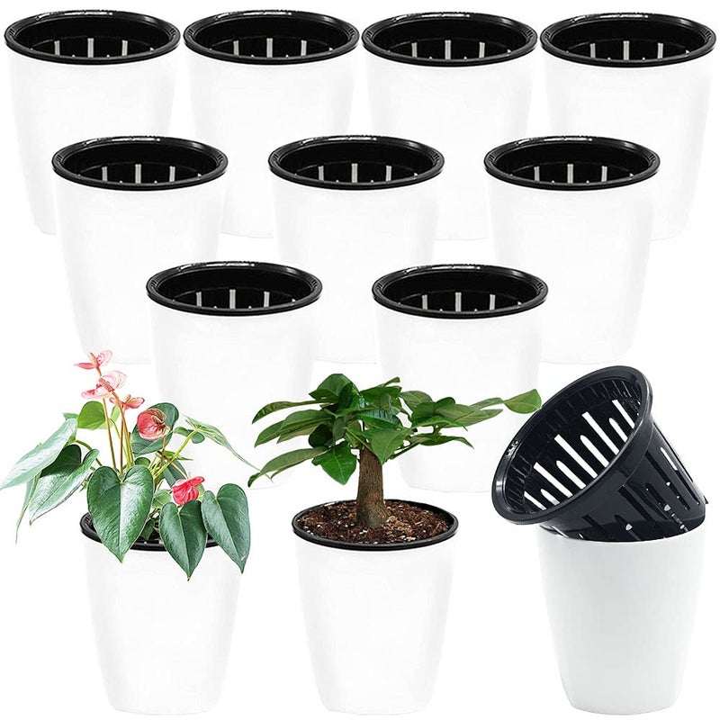 Haawooky 12 PCS Self Watering Plastic Planter4 Inch Plastic Flower Plant Pot with Inner PotSelf Watering Planter White Flower Pot for HerbsFlowersAll House PlantsSucculents