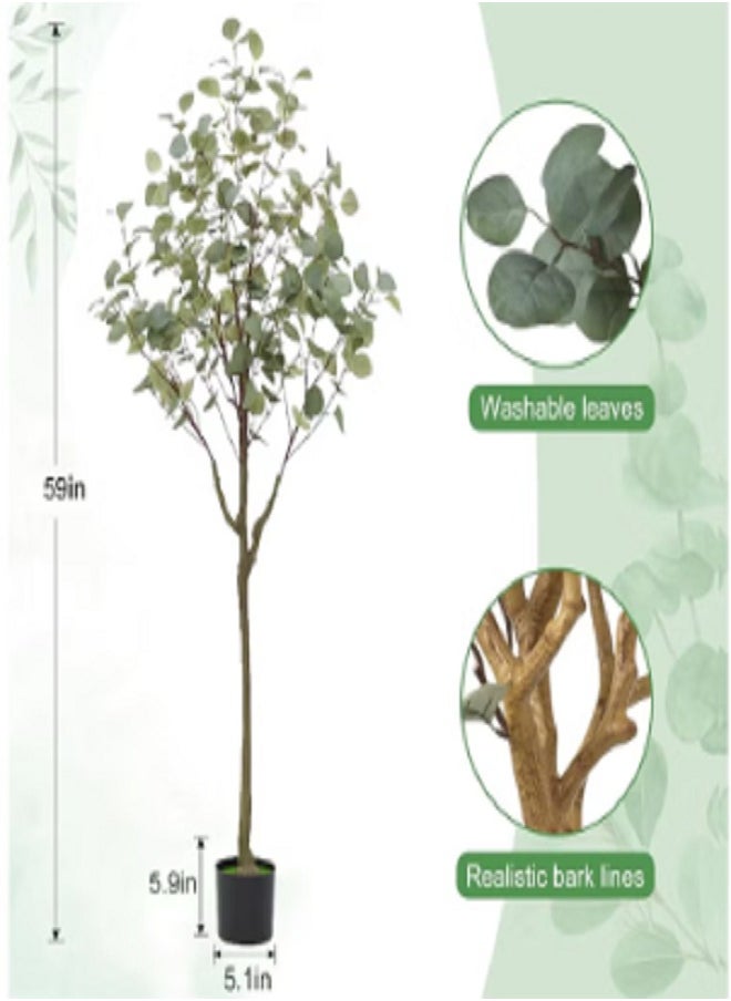 Generic - 150cm Artificial Eucalyptus Tree in Plastic Nursery Pot Tall Faux Eucalyptus Stems Fake Plants with Silver Dollar Leaves Artificial Trees for Office House Living Room Home Decor Indoor - Image 1