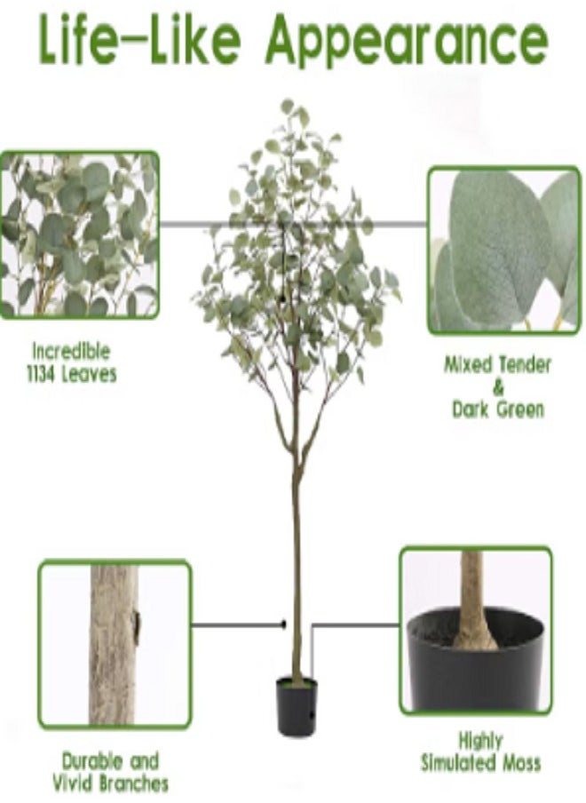 Generic - 150cm Artificial Eucalyptus Tree in Plastic Nursery Pot Tall Faux Eucalyptus Stems Fake Plants with Silver Dollar Leaves Artificial Trees for Office House Living Room Home Decor Indoor - Image 1