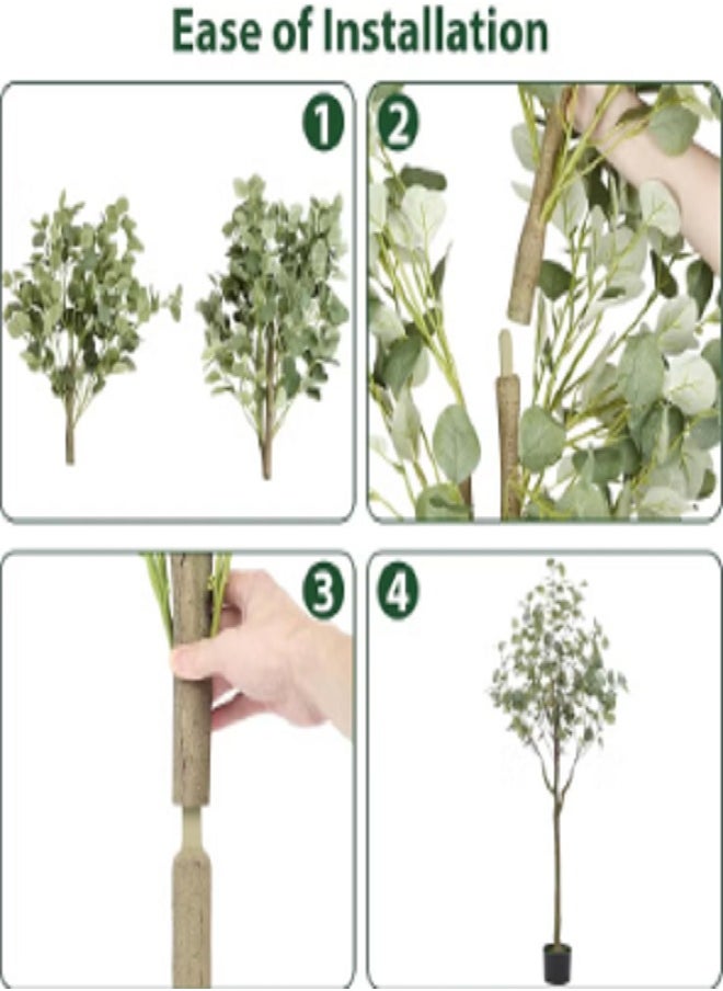 Generic - 150cm Artificial Eucalyptus Tree in Plastic Nursery Pot Tall Faux Eucalyptus Stems Fake Plants with Silver Dollar Leaves Artificial Trees for Office House Living Room Home Decor Indoor - Image 1