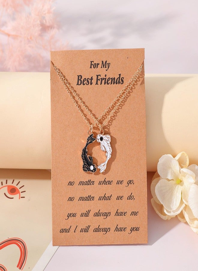 WLL Yin Yang Necklace Bracelet for Women Men Matching Black White Tai Chi Necklace for Couples Fish Friendship BFF Bracelets Necklaces Jewelry Set (A:gold-tone) - Image 4