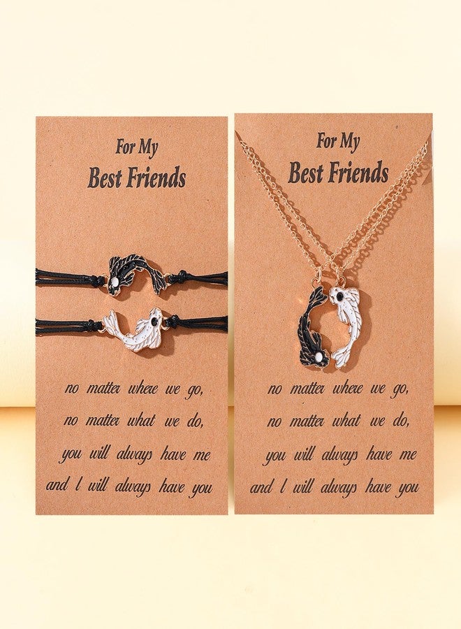 WLL Yin Yang Necklace Bracelet for Women Men Matching Black White Tai Chi Necklace for Couples Fish Friendship BFF Bracelets Necklaces Jewelry Set (A:gold-tone) - Image 2
