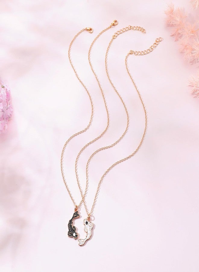 WLL Yin Yang Necklace Bracelet for Women Men Matching Black White Tai Chi Necklace for Couples Fish Friendship BFF Bracelets Necklaces Jewelry Set (A:gold-tone) - Image 5