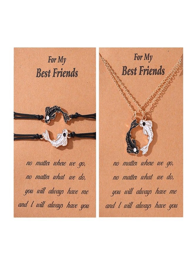WLL Yin Yang Necklace Bracelet for Women Men Matching Black White Tai Chi Necklace for Couples Fish Friendship BFF Bracelets Necklaces Jewelry Set (A:gold-tone) - Image 1