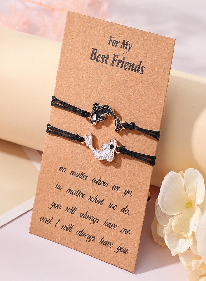 WLL Yin Yang Necklace Bracelet for Women Men Matching Black White Tai Chi Necklace for Couples Fish Friendship BFF Bracelets Necklaces Jewelry Set (A:gold-tone) - Image 3