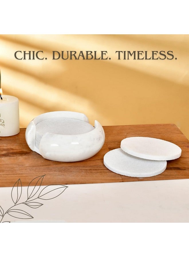 STLYZ White Marble Stone Coasters Set of 6 for Tea Coffee Cocktail Real Solid Marble Coasters with Stand Table Coasters with Holder Set of 6 (Coaster with Marble Stand) - Image 2