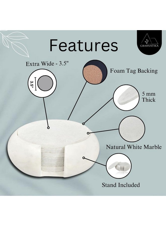 STLYZ White Marble Stone Coasters Set of 6 for Tea Coffee Cocktail Real Solid Marble Coasters with Stand Table Coasters with Holder Set of 6 (Coaster with Marble Stand) - Image 3