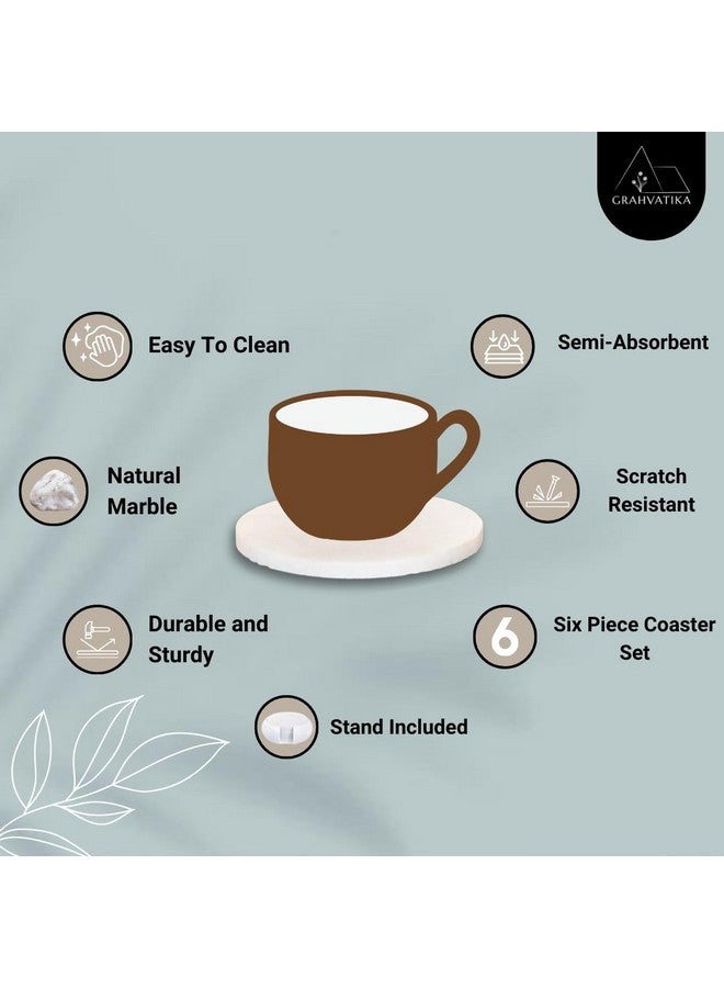 STLYZ White Marble Stone Coasters Set of 6 for Tea Coffee Cocktail Real Solid Marble Coasters with Stand Table Coasters with Holder Set of 6 (Coaster with Marble Stand) - Image 5