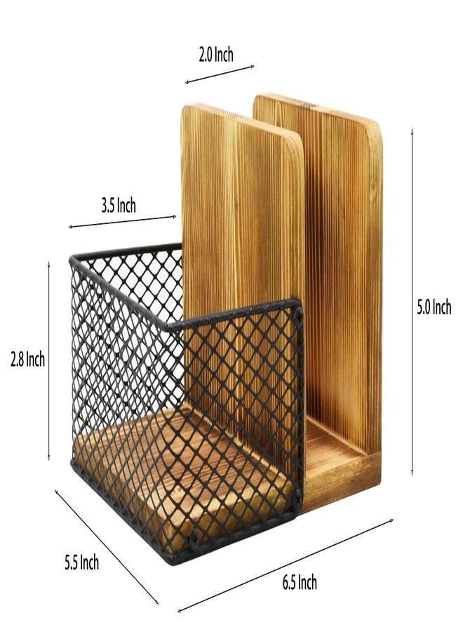 Owlgift Rustic Burnt Wood Napkin Holder with Black Metal Mesh Spice Rack – 2-in-1 Farmhouse Style Napkin and Condiment Organizer for Kitchen or Restaurant, 5.5” x 6.5” x 5” - Image 5