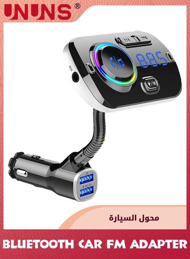 UNUNS Bluetooth Car Adapter,Wireless Bluetooth 5.0 FM Transmitter For Car,QC 3.0 Fast Charging,MP3 Music Player,Hand-Free Call,7 Colors LED Backlit,Dual USB Ports TF Card AUX,Siri Google Voice - Image 1