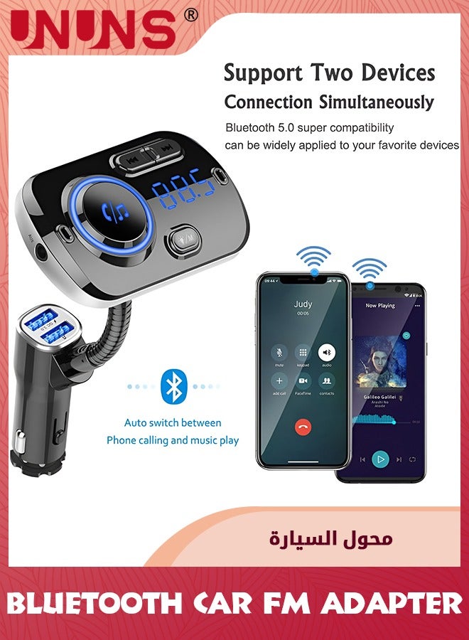 UNUNS Bluetooth Car Adapter,Wireless Bluetooth 5.0 FM Transmitter For Car,QC 3.0 Fast Charging,MP3 Music Player,Hand-Free Call,7 Colors LED Backlit,Dual USB Ports TF Card AUX,Siri Google Voice - Image 3