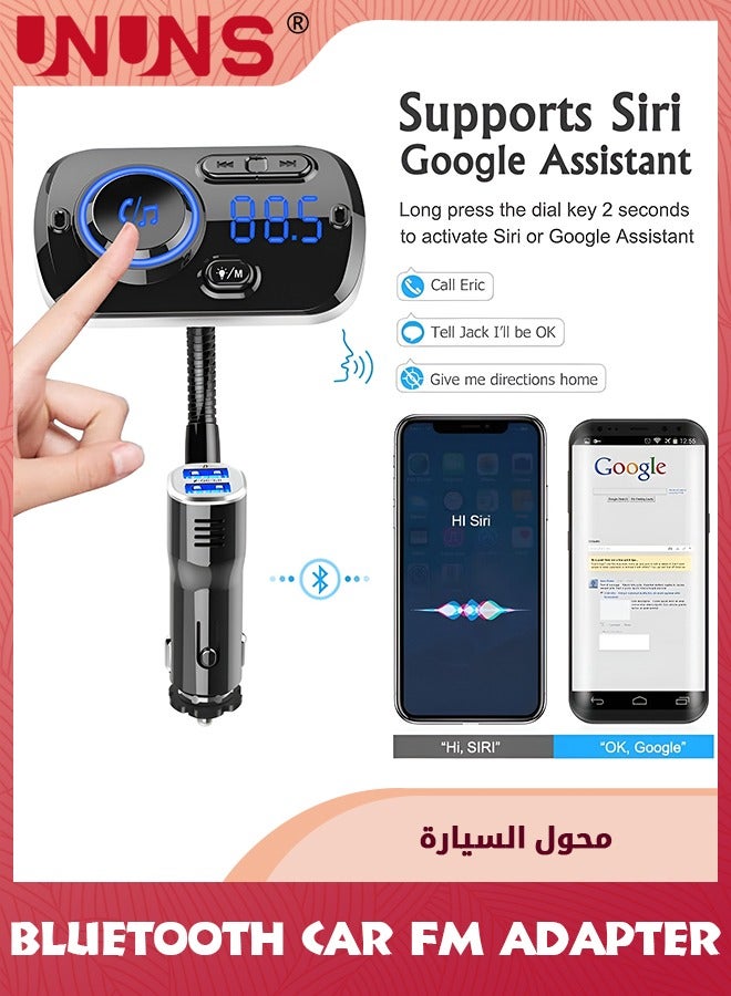 UNUNS Bluetooth Car Adapter,Wireless Bluetooth 5.0 FM Transmitter For Car,QC 3.0 Fast Charging,MP3 Music Player,Hand-Free Call,7 Colors LED Backlit,Dual USB Ports TF Card AUX,Siri Google Voice - Image 4