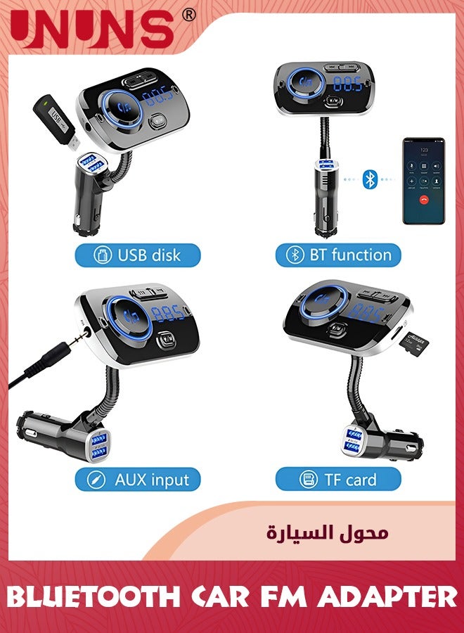 UNUNS Bluetooth Car Adapter,Wireless Bluetooth 5.0 FM Transmitter For Car,QC 3.0 Fast Charging,MP3 Music Player,Hand-Free Call,7 Colors LED Backlit,Dual USB Ports TF Card AUX,Siri Google Voice - Image 2