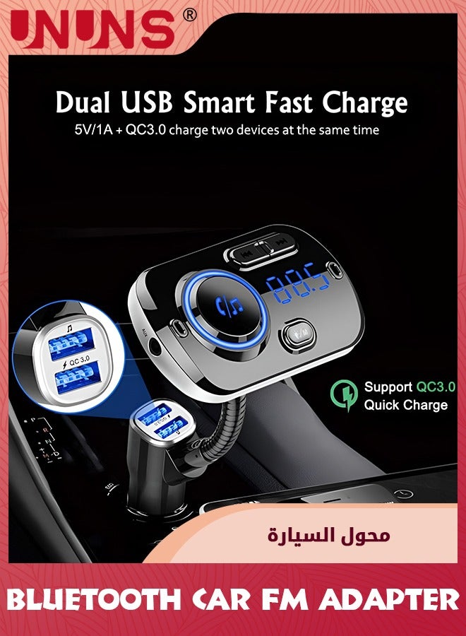 UNUNS Bluetooth Car Adapter,Wireless Bluetooth 5.0 FM Transmitter For Car,QC 3.0 Fast Charging,MP3 Music Player,Hand-Free Call,7 Colors LED Backlit,Dual USB Ports TF Card AUX,Siri Google Voice - Image 5