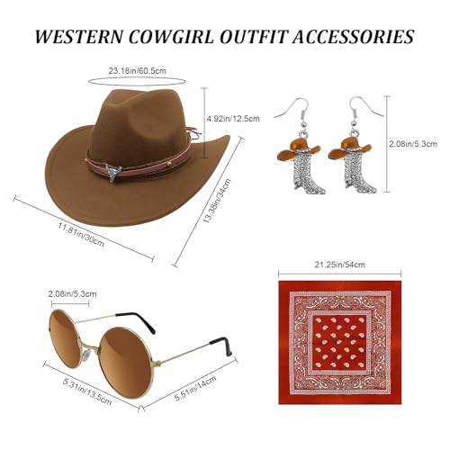 HyperFun Cowgirl Outfits for Women Western Costume Accessories Cowboy Hat Tassels Fringe Vest Earring Hippie Glasses Bandana For Halloween - Image 2