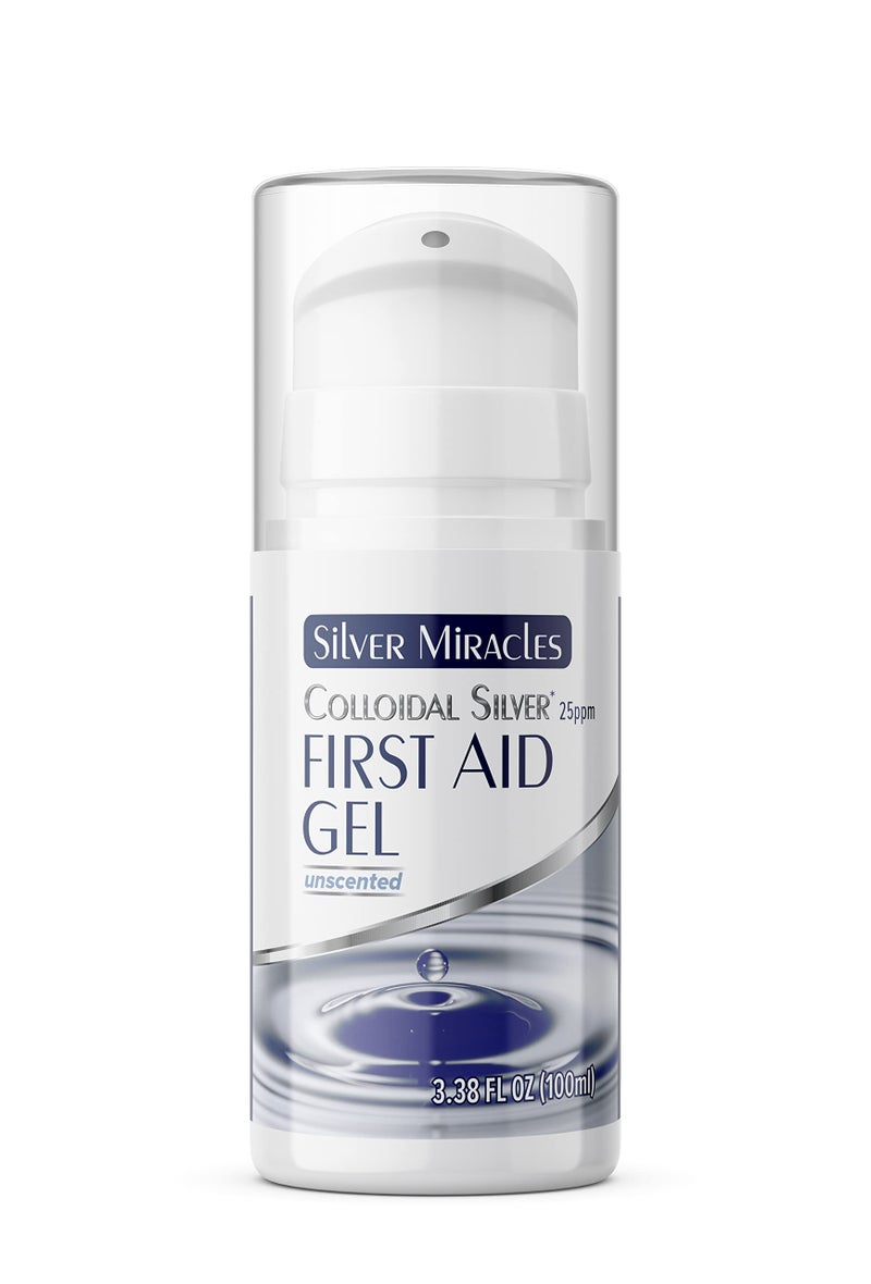 Silver Miracles - Colloidal Silver First Aid Gel - Airless Bottle - Nano Silver Gel Wound Care - Healing Ointment for Burns, Sunburns & Irritated Skin - Unscented -3.38 OZ - 25 PPM - Image 1