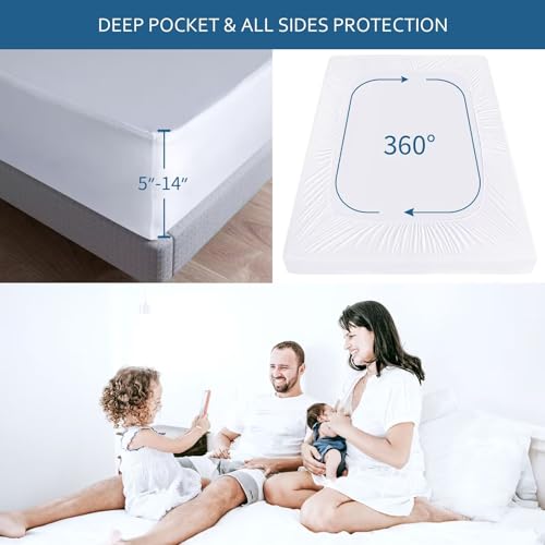 Moonsea Waterproof Mattress Protector Full Size,Mattress Cover Protector, Smooth Top Mattress Protector for Kids, Breathable Skin Friendly and Noiseless Fitted Sheet,Full Size,Polyester - Image 2
