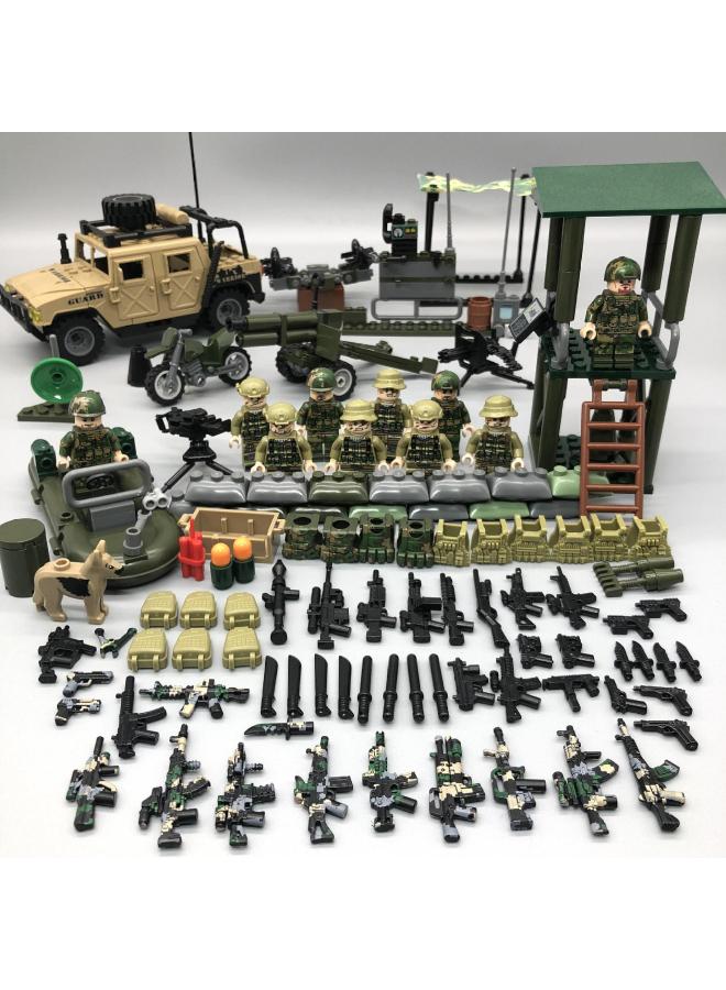 Military Fire Wire Fighter Thunder Command Institute Men's Armored Vehicle Military Special Forces Minifigures Dolls Assembled Toys Building Blocks-Color:Jungle Whistle 10 People Camouflage Special Forces + Hummer  - Image 1