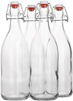 AYL Flip Top Glass Bottle [1 Liter / 33 fl. oz.] [Pack of 4] – Swing Top Brewing Bottle with Stopper for Beverages, Oil, Vinegar, Kombucha, Beer, Water, Soda, Kefir – Airtight Lid & Leak Proof Cap – Clear 