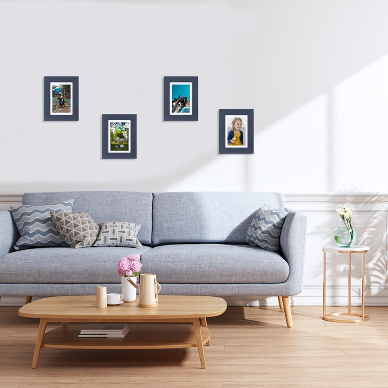 kennethan 5x7 Picture Frame Navy Blue 3 Pcs in 1 set 5x7 Frame can Display 4x6 Picture with Mat or 5x7 Without Mat on the Wall - Image 2