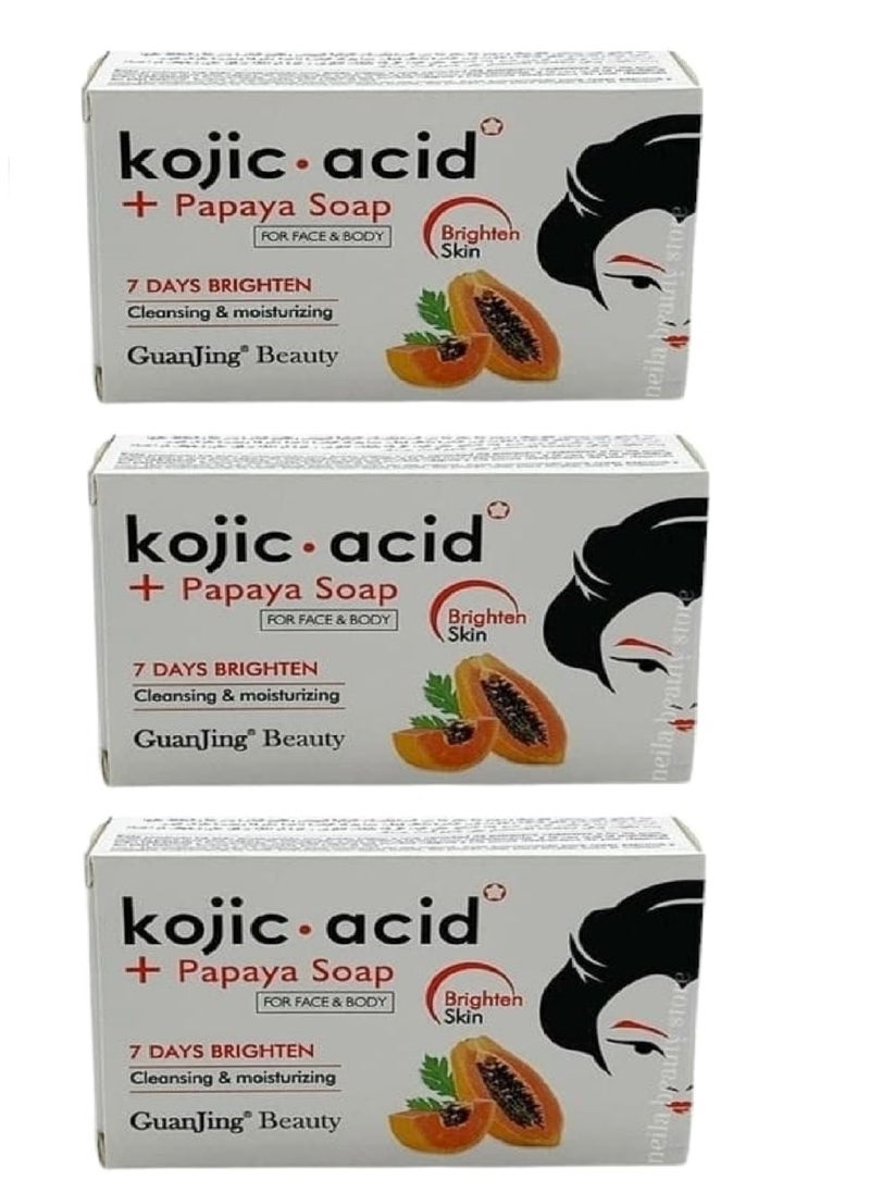 GuanJing Beauty Three Pieces Of Kojic Acid And Papaya Soap For Face And Body 3X120g 