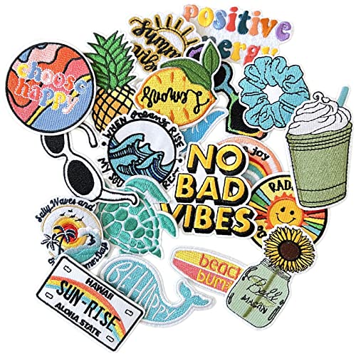 Cazzon Kawaii Cartoon Iron On Patches, Cute Decor Patches for Backpacks, Embroidery Applique Aesthetic Stuff for Clothing, Jackets, Jeans, Hats (Cute1 20 Pcs) - Image 1