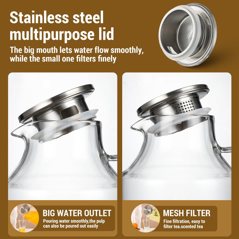 Snuvid 2 Pack 1 Gallon thickened Glass Pitcher with Lid and Spout, Borosilicate Glass Carafe for Hot/Cold Drink, Water Pitchers for Fridge, Extra Large Jug with Handle for Iced Tea, Coffee,Juice, Beverage - Image 4