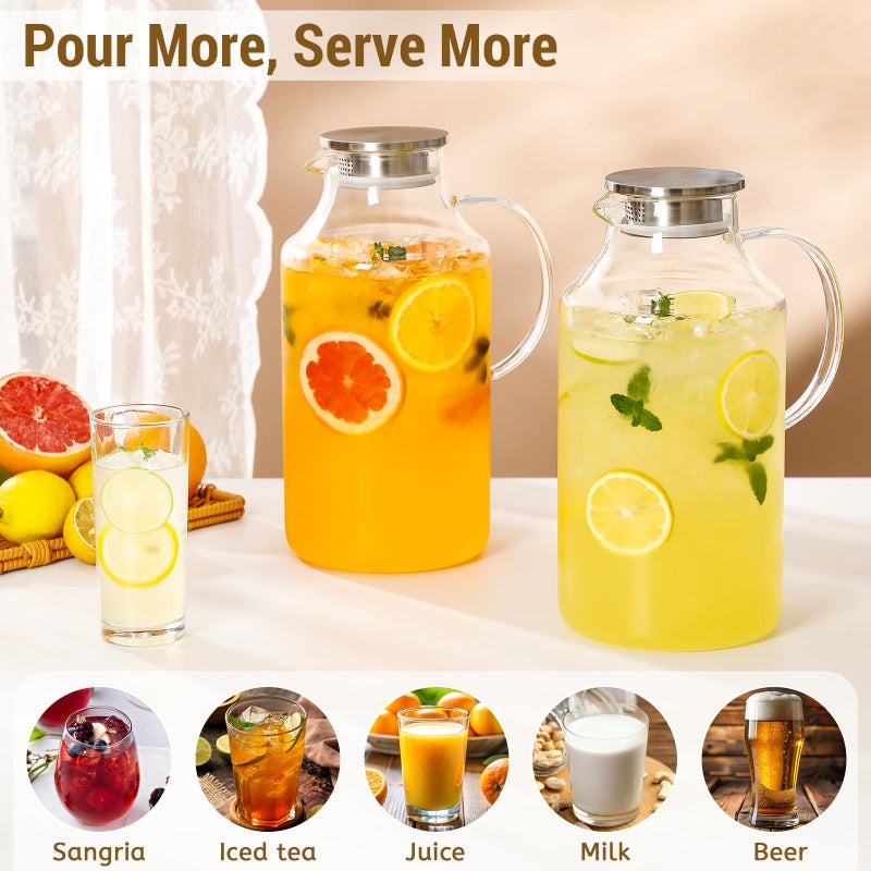 Snuvid 2 Pack 1 Gallon thickened Glass Pitcher with Lid and Spout, Borosilicate Glass Carafe for Hot/Cold Drink, Water Pitchers for Fridge, Extra Large Jug with Handle for Iced Tea, Coffee,Juice, Beverage - Image 2