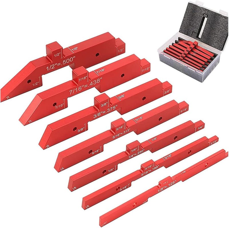7Pcs Adjustable Woodworking Measuring Tools Red Aluminum Alloy Router Setup Blocks Height Set - Image 2
