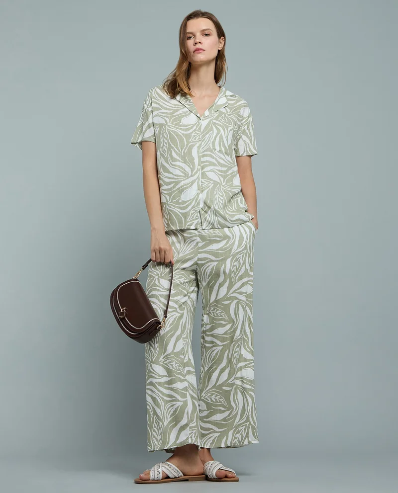 أر أند بي Patterned Shirt with Lapel Collar and Short Sleeves