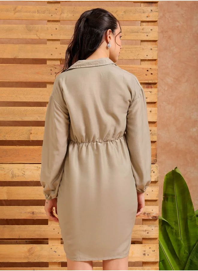 Freehand Women Regular Fit Casual Solid Ruched Dress