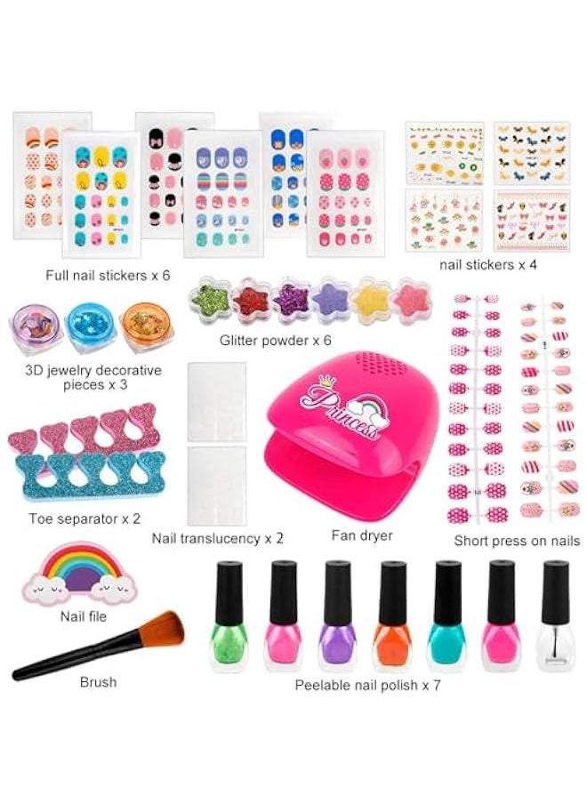 Beauenty Kids Nail Polish Set with Nail Dryer, 35PCS Kids Nail Polish Play Set with Storage Bag, Peelable Glitter Nail Polish, Nail Studio Decoration Birthday  Gift for Girls Ages 6-12 (C)  - Image 2