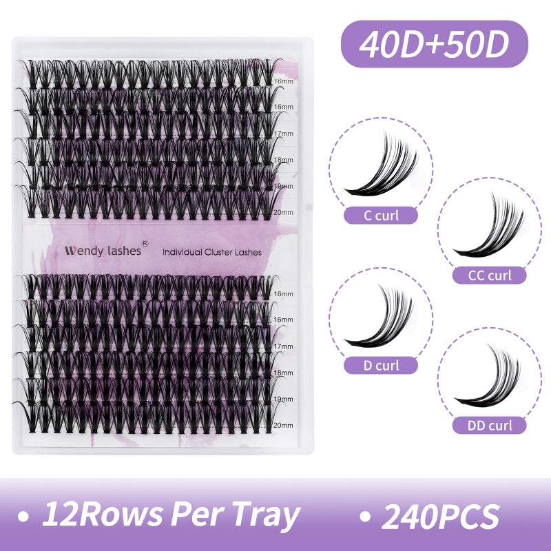 WENDY LASHES Lash Clusters Individual Cluster Lashes 40/50D DIY Lashes 16-20mm Mixed Length C/D Curl Thin Band Cluster Lashes Matte Black Eyelashes Resuable Soft Cluster Eyelashes(40/50D-D,16-20mm Mixed) - Image 4