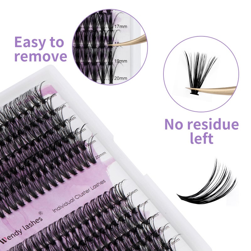 WENDY LASHES Lash Clusters Individual Cluster Lashes 40/50D DIY Lashes 16-20mm Mixed Length C/D Curl Thin Band Cluster Lashes Matte Black Eyelashes Resuable Soft Cluster Eyelashes(40/50D-D,16-20mm Mixed) - Image 3