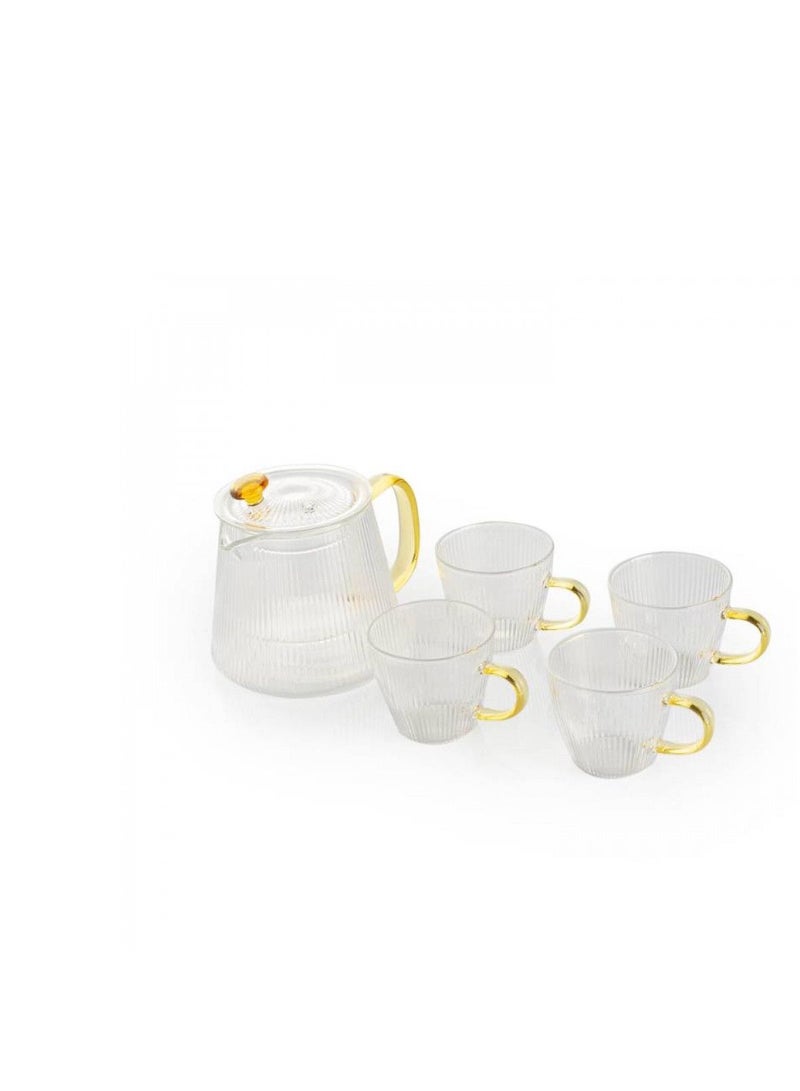 Clear glass jack set with brown lid and golden handle and 4 glasses with elegant and modern design