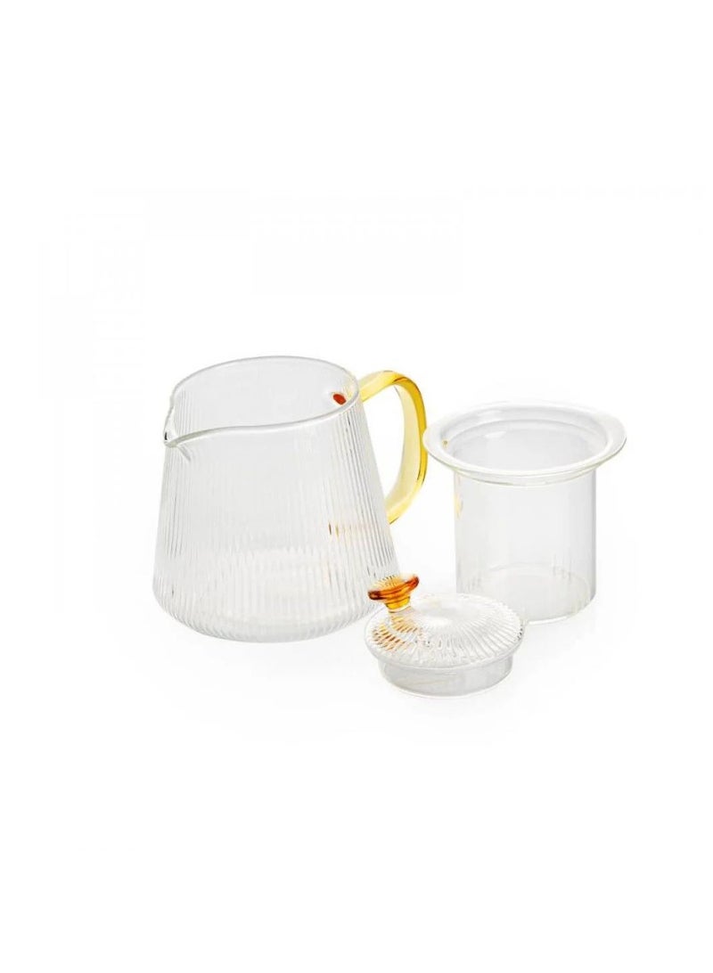 Clear glass jack set with brown lid and golden handle and 4 glasses with elegant and modern design